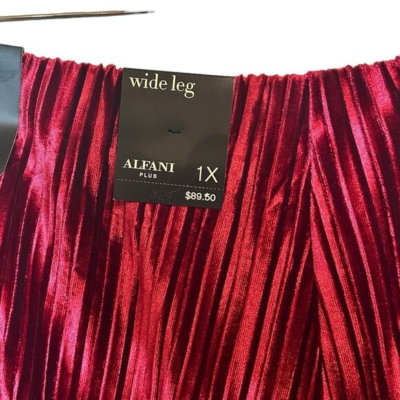 ALFANI WOMENS VELVET PLEATED WIDE LEG PANTS Melbec Wine color Valentines Day - Picture 12 of 14